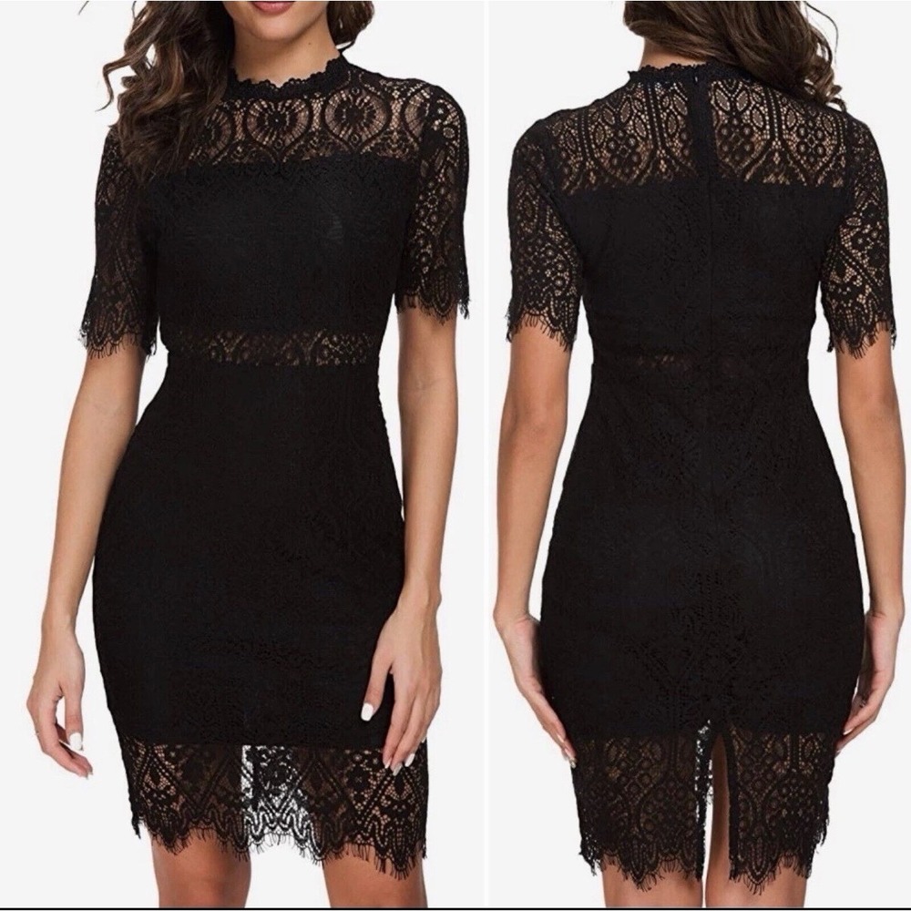 Zalalus Women's Black Lace Cocktail Dress‎ Short Sleeve, Size 10 - Picture 5 of 5